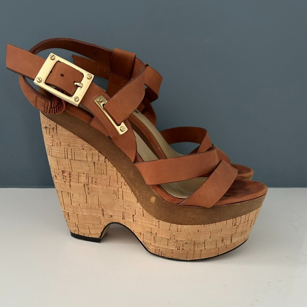 Rachel Zoe Sharon Brown Leather Wedge Platform Sandals Size 7.5 – Gently Used
